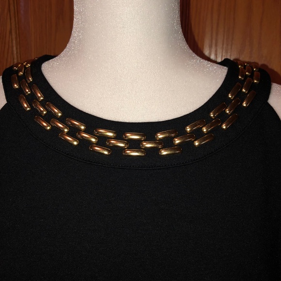 Michael Kors sz 10 Black Shift Dress Gold Neckline - Picture 2 of 2